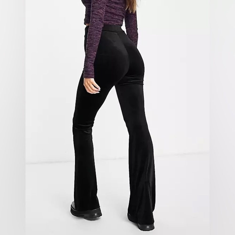 Black velvet flare stretch pants
